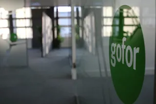 Gofor logo on office window