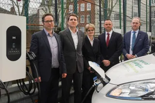 Rowena Champion (right), executive member for environment and transport at Islington Council is pictured with (from left) Jorgen Pluym, project leader of energy management, Honda Motor Europe; Chris Wright, chief technology officer, Moixa; and Alistair Martin, chief strategy officer and founder of Flexitricity
