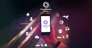 Smartphone with Stellantis Free2move Charge logo 