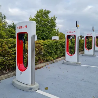 Row of Tesla Superchargers
