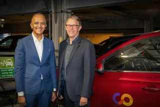 Warrington Borough Council to open EV charging hub this winter. Pictured are Asif Ghafoor, CEO at Be.EV and David Ellis, chair of Warrington's climate emergency commission