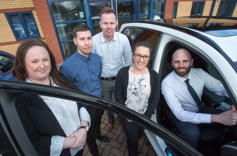 DriverProtect: from left, Kyle Peck, Jason Briscoe, Jennie Roe, Andy Scott, Adrian Hide (Senior Consultant – Road Safety) and Elaine Brown