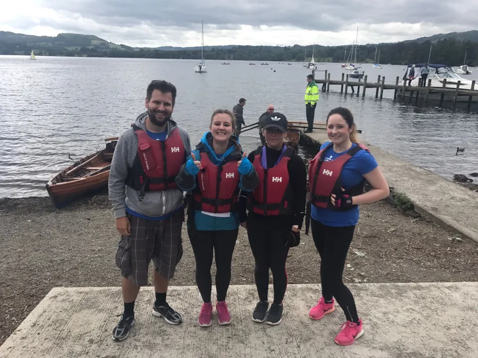 Nexus staff are pictured following a 10-mile rowing challenge across Lake Windermere. From left, Andy Early, Leanne Dickinson, Rebecca Dolman, Emma Teasdale.